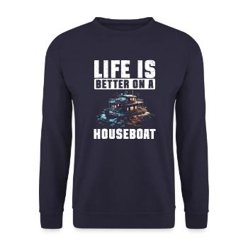 Life is better on a houseboat - Unisex Sweatshirt - navy - Front - Alina (178cm) & Michal (187cm)