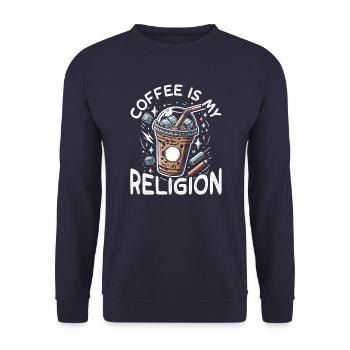 Coffee is my religion - Unisex Pullover - Navy - Vorne - Alina (178cm) & Michal (187cm)