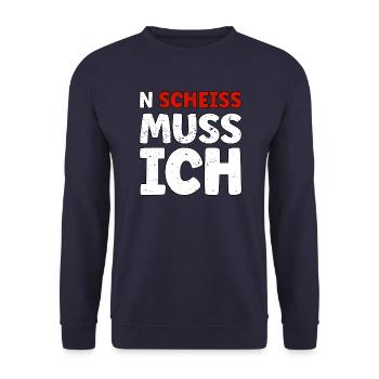 N Scheiss muss ich - Unisex Pullover - Navy - Vorne - Alina (178cm) & Michal (187cm)