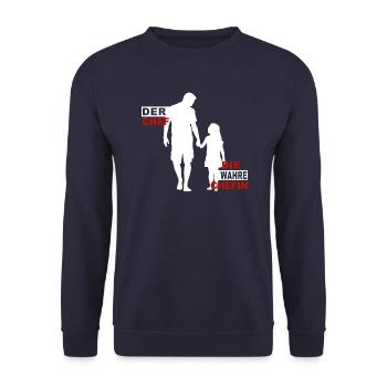 Der Chef die wahre Chefin Papa & Tochter - Unisex Pullover - Navy - Vorne - Alina (178cm) & Michal (187cm)