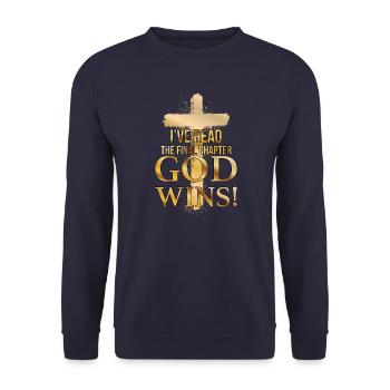 I Read The Final Chapter, God Wins - Unisex Pullover - Navy - Vorne - Alina (178cm) & Michal (187cm)