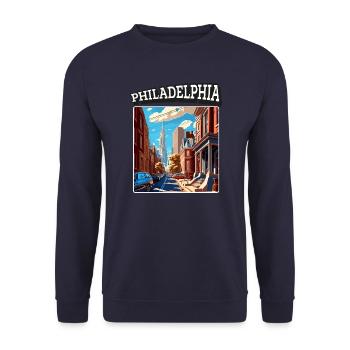 Design rétro vintage de Philadelphie - Sweat-shirt Unisexe - marine - Devant - Alina (178cm) & Michal (187cm)