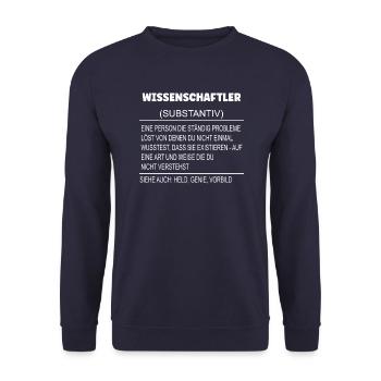 Wörterbuch Erklärung WISSENSCHAFTLER Held, Genie - Unisex Pullover - Navy - Vorne - Alina (178cm) & Michal (187cm)