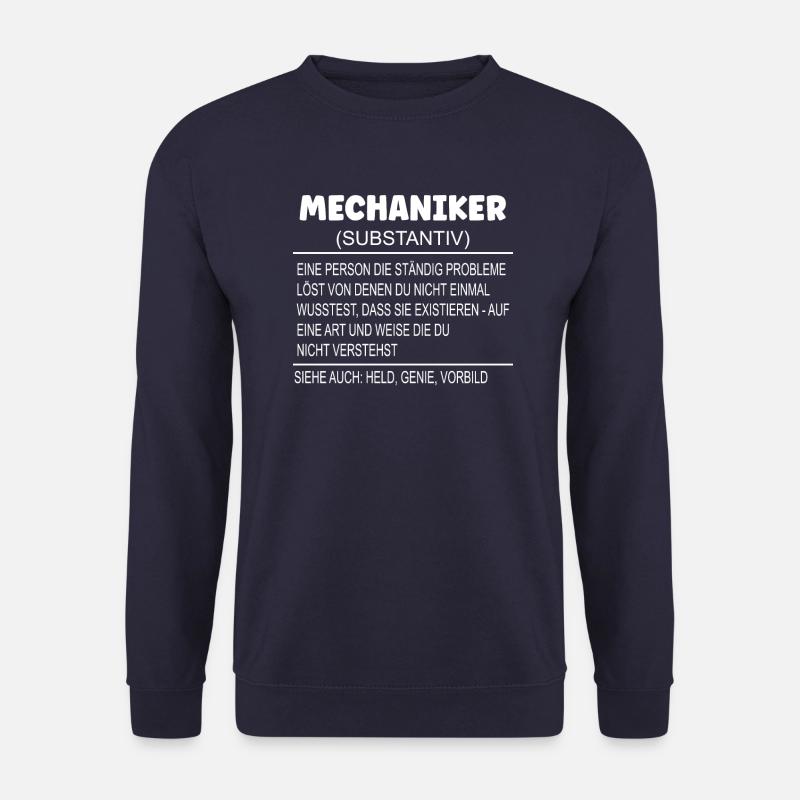 Wörterbuch Erklärung MECHANIKER Held Genie Vorbild - Unisex Pullover - Navy
