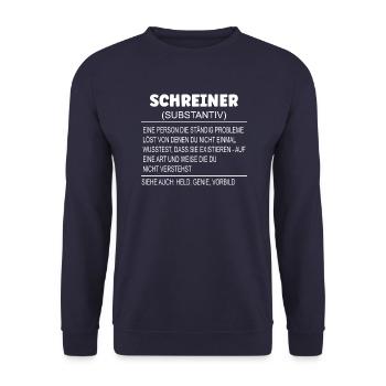Wörterbuch Erklärung SCHREINER Held, Genie Vorbild - Unisex Pullover - Navy - Vorne - Alina (178cm) & Michal (187cm)