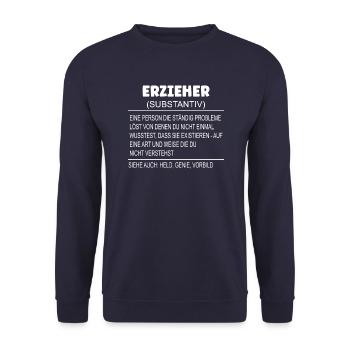 Wörterbuch Erklärung ERZIEHER Held, Genie, Vorbild - Unisex Pullover - Navy - Vorne - Alina (178cm) & Michal (187cm)