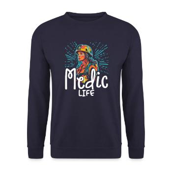 Paramedic - Sanitäter - Medic Life - Unisex Pullover - Navy - Vorne - Alina (178cm) & Michal (187cm)