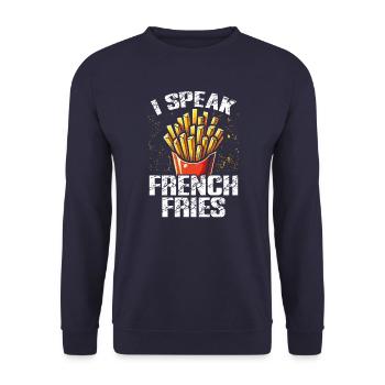 I speak French Fries - Unisex Pullover - Navy - Vorne - Alina (178cm) & Michal (187cm)