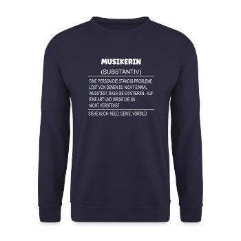 Wörterbuch Erklärung Musikerin Held, Genie Vorbild - Unisex Pullover - Navy - Vorne - Alina (178cm) & Michal (187cm)