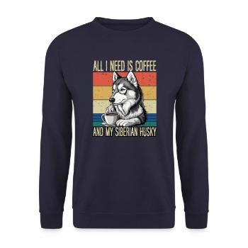 Le café et mon husky sibérien - Sweat-shirt Unisexe - marine - Devant - Alina (178cm) & Michal (187cm)