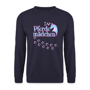 Pferdemädchen - Mädchen liebt Pferde - Unisex Pullover - Navy - Vorne - Alina (178cm) & Michal (187cm)