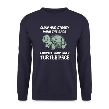 Slow and steady wins the race embrace turtle pace - Unisex Pullover - Navy - Vorne - Alina (178cm) & Michal (187cm)