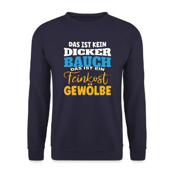 Das ist kein Bauch, das ist ein Feinkostgewölbe - Unisex Pullover - Navy - Vorne - Alina (178cm) & Michal (187cm)