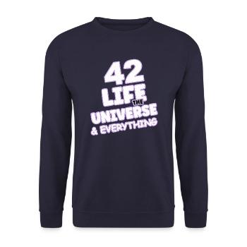 Life Universe Everything 42 answers - Unisex Sweatshirt - navy - Front - Alina (178cm) & Michal (187cm)
