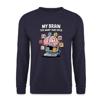 Zu viele Tabs – ADS Gehirn Cartoon Design - Unisex Pullover - Navy - Vorne - Alina (178cm) & Michal (187cm)