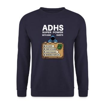 ADHD Superpower – Side-Quest Hero Shirt - Unisex Sweatshirt - navy - Front - Alina (178cm) & Michal (187cm)