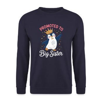 Promu au rang de grande sœur – Penguin Design - Sweat-shirt Unisexe - marine - Devant - Alina (178cm) & Michal (187cm)