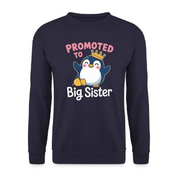 Promu au rang de grande sœur – Penguin Design - Sweat-shirt Unisexe - marine - Devant - Alina (178cm) & Michal (187cm)