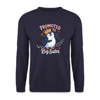 Promu au rang de grande sœur – Penguin Design - Sweat-shirt Unisexe - marine - Devant - Alina (178cm) & Michal (187cm)