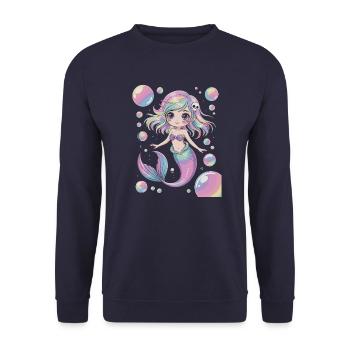 Süße Kawaii Meerjungfrau – Pastell Design - Unisex Pullover - Navy - Vorne - Alina (178cm) & Michal (187cm)