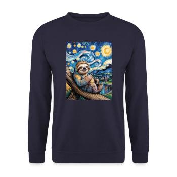 Sloth in Van Gogh style – art meets chill - Unisex Sweatshirt - navy - Front - Alina (178cm) & Michal (187cm)