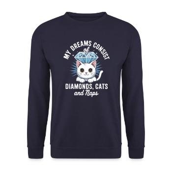 Träume bestehen aus Diamanten, Katzen, Nickerchen - Unisex Pullover - Navy - Vorne - Alina (178cm) & Michal (187cm)