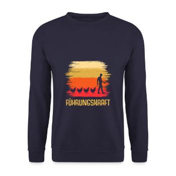 Führungskraft Hühner Hahn - Unisex Pullover - Navy - Vorne - Alina (178cm) & Michal (187cm)