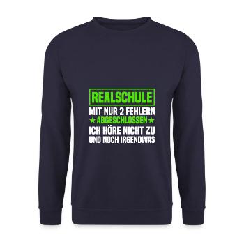 Realschule abgeschlossen Realschulabschluss - Unisex Pullover - Navy - Vorne - Alina (178cm) & Michal (187cm)