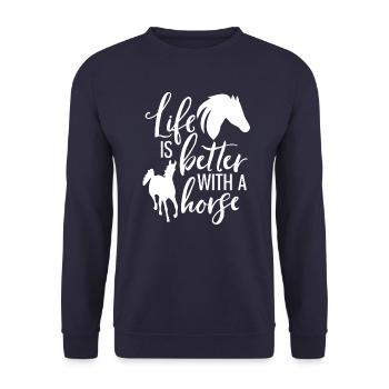 Pferd Pferde Reiterin Pferdeliebhaberin Geschenk - Unisex Pullover - Navy - Vorne - Alina (178cm) & Michal (187cm)