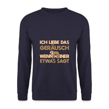 Ich liebe das Geräusch Faultier Büro - Unisex Pullover - Navy - Vorne - Alina (178cm) & Michal (187cm)