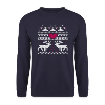 Weihnachten Elche lustiges Weihnachtsgeschenk - Unisex Pullover - Navy - Vorne - Alina (178cm) & Michal (187cm)