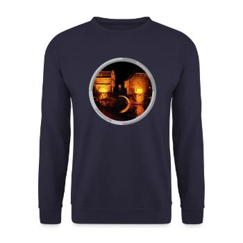 Bad Kreuznach: Brückenhäsuer bei Nacht I - Unisex Pullover - Navy - Vorne - Alina (178cm) & Michal (187cm)