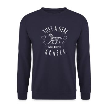 Pferd Araber Dressur Reiterin T Shirt - Unisex Pullover - Navy - Vorne - Alina (178cm) & Michal (187cm)