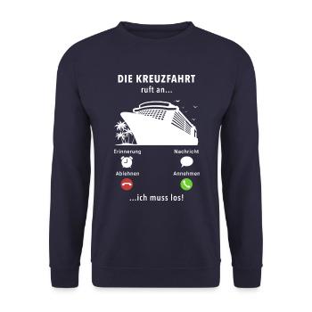 Anruf Kreuzfahrt, Kreuzfahrtschiff, Schiffsreise - Unisex Pullover - Navy - Vorne - Alina (178cm) & Michal (187cm)