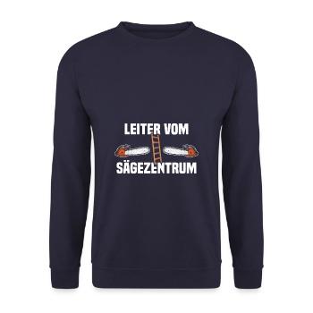 Leiter vom Sägezentrum Holz machen - Unisex Pullover - Navy - Vorne - Alina (178cm) & Michal (187cm)