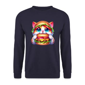 Funny Cat Burger Hat Whimsical Cute Fast Food - Unisex Sweatshirt - navy - Front - Alina (178cm) & Michal (187cm)