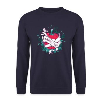 Paprika-Herz für Veganer Vegetarier nachhaltig - Unisex Pullover - Navy - Vorne - Alina (178cm) & Michal (187cm)