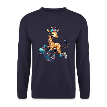 Skater Giraffe auf dem Skateboard - Unisex Pullover - Navy - Vorne - Alina (178cm) & Michal (187cm)