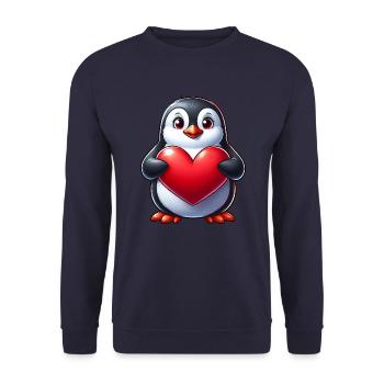Pingouin amoureux Coeur Saint-Valentin - Sweat-shirt Unisexe - marine - Devant - Alina (178cm) & Michal (187cm)