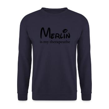 Merlin is my therapeuthe - Unisex Sweatshirt - navy - Front - Alina (178cm) & Michal (187cm)