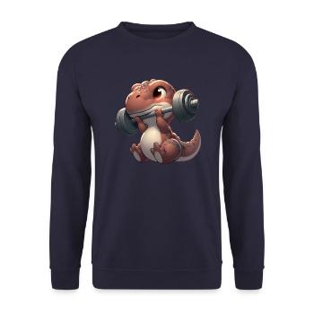 Süßer Chibi Dino Trainiert Mit Hantel - Unisex Pullover - Navy - Vorne - Alina (178cm) & Michal (187cm)