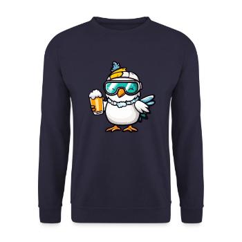 Taube Vogel Apres Ski Bier Comic - Unisex Pullover - Navy - Vorne - Alina (178cm) & Michal (187cm)