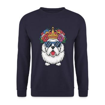 Bobtail Dog with Crown and Flowers - Unisex Sweatshirt - navy - Front - Alina (178cm) & Michal (187cm)