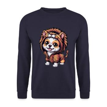 Kawaii Dog in Lion Outfit - Unisex Sweatshirt - navy - Front - Alina (178cm) & Michal (187cm)