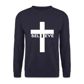 Believe Crucifix - Unisex Sweatshirt - navy - Front - Alina (178cm) & Michal (187cm)