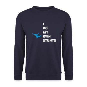 I do my own stunts, Jump! - Unisex Pullover - Navy - Vorne - Alina (178cm) & Michal (187cm)
