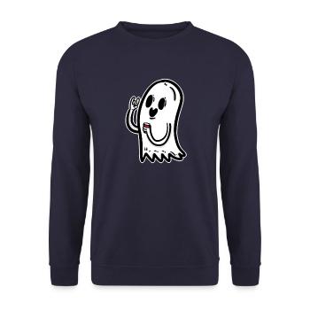 Halloween Geist Gruselig Spuk Angst Grauen Party - Unisex Pullover - Navy - Vorne - Alina (178cm) & Michal (187cm)