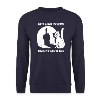 Nett kann ich auch bringt aber nix - Katze Spruch - Unisex Pullover - Navy - Vorne - Alina (178cm) & Michal (187cm)