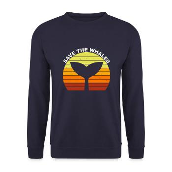 Rettet die Wale Ozean Orca Blauwal Buckelwal - Unisex Pullover - Navy - Vorne - Alina (178cm) & Michal (187cm)