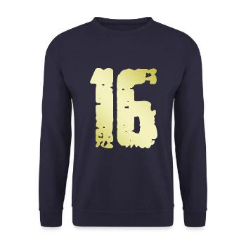 16 Zahl Vintage - Unisex Pullover - Navy - Vorne - Alina (178cm) & Michal (187cm)